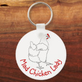 Mad Chicken Lady Funny Cute Animal Tekening Sleutelhanger (Voorkant)