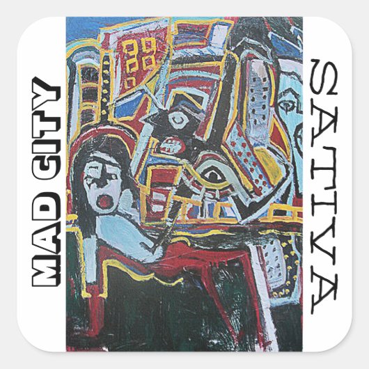 MAD CITY SATIVA VIERKANTE STICKER (Voorkant)