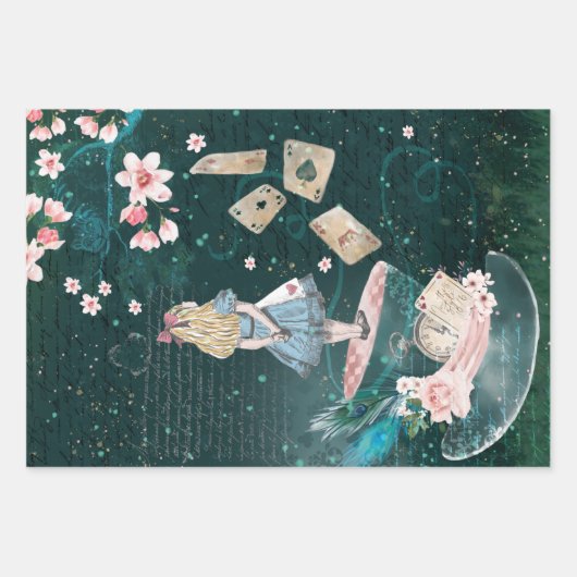 Mad Hatter Alice in Wonderland Collage Decoupage Inpakpapier Vel (Voorkant)