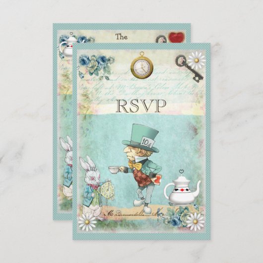 Mad Hatter Alice in Wonderland RSVP (Voorkant / Achterkant)