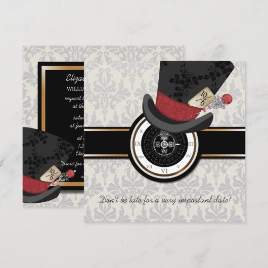 Mad Hatter Alice in Wonderland Wedding Invitation Kaart (Voorkant / Achterkant)