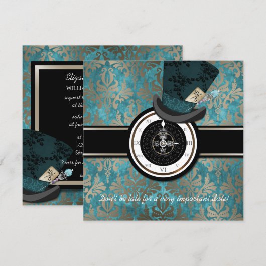 Mad Hatter Alice in Wonderland Wedding Invitation Kaart (Voorkant / Achterkant)