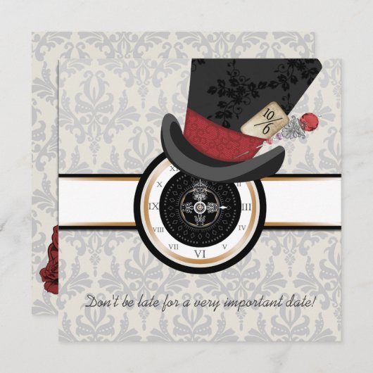 Mad Hatter Alice in Wonderland Wedding Invitation Kaart (Voorkant / Achterkant)