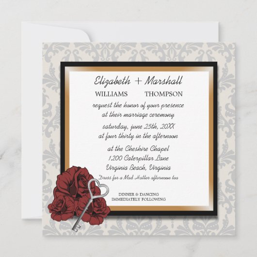 Mad Hatter Alice in Wonderland Wedding Invitation Kaart (Achterkant)