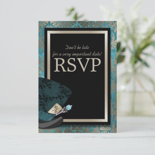Mad Hatter Alice in Wonderland Wedding RSVP Card (Staand voorkant)