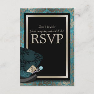 Mad Hatter Alice in Wonderland Wedding RSVP Card Kaartje