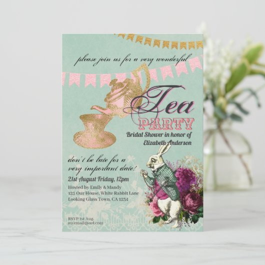 Mad Hatter Alice  Tea Party Vrijgezellenfeest Kaart (Staand voorkant)