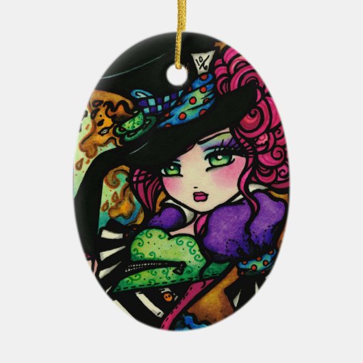 Mad Hatter Alice Wonderland Girl Fantasy Keramisch Ornament (Voorkant)