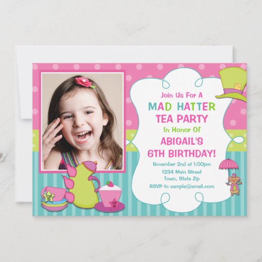 Mad Hatter Birthday Party Invitation Tea Party Kaart (Voorkant)