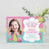 Mad Hatter Birthday Party Invitation Tea Party Kaart (Staand voorkant)