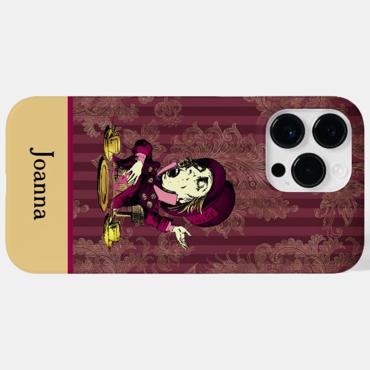 Mad Hatter Burgundy en Gold Damask met Monogram Case-Mate iPhone Case (Achterkant (horizontaal))