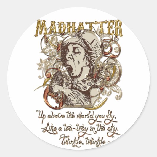 Mad Hatter Carnivale Stijl (met gedicht) Ronde Sticker (Voorkant)