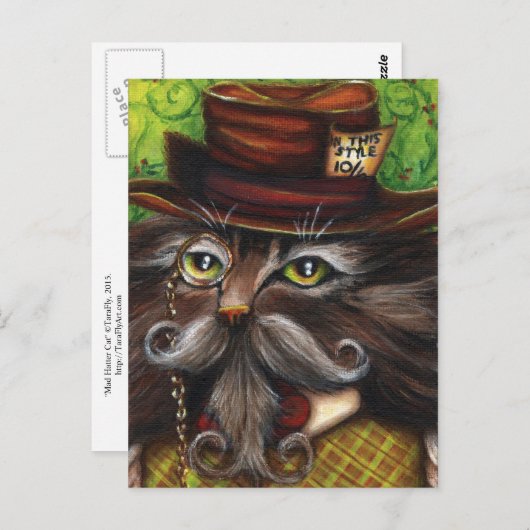Mad Hatter Cat Alice in Wonderland Fantasy Art Briefkaart (Voorkant / Achterkant)
