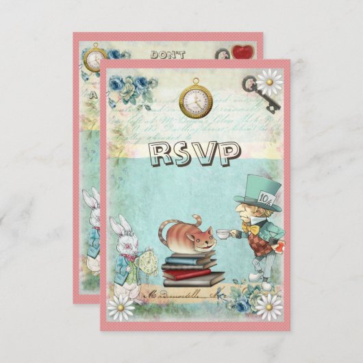 Mad Hatter & Cat RSVP Breng een Baby shower uit he (Voorkant / Achterkant)