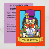 Mad hatter Cat verjaardagsuitnodiging Kaart (Voorkant / Achterkant)