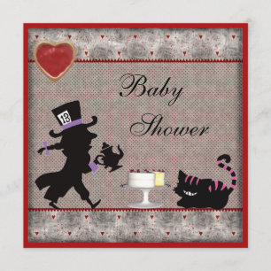 Mad Hatter & Cheshire Cat Baby shower Tea Party Kaart