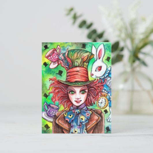 Mad Hatter en konijn Briefkaart (Staand voorkant)