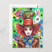 Mad Hatter en konijn Briefkaart (Voorkant / Achterkant)
