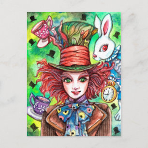Mad Hatter en konijn Briefkaart