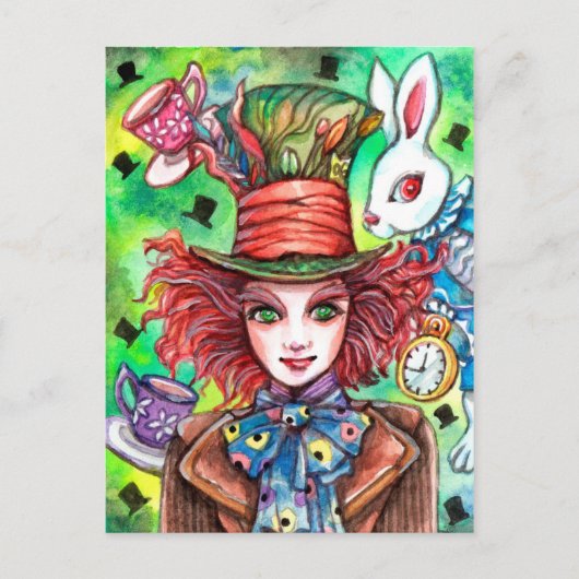 Mad Hatter en konijn Briefkaart (Voorkant)