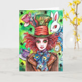 Mad Hatter en konijn Kaart (Gele Bloem)