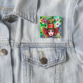 Mad Hatter en konijn Vierkante Button 5,1 Cm (In situ)