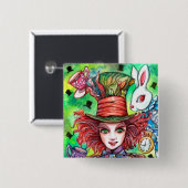 Mad Hatter en konijn Vierkante Button 5,1 Cm (Voorkant /achterkant)