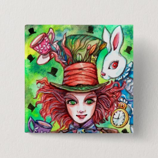 Mad Hatter en konijn Vierkante Button 5,1 Cm (Voorkant)