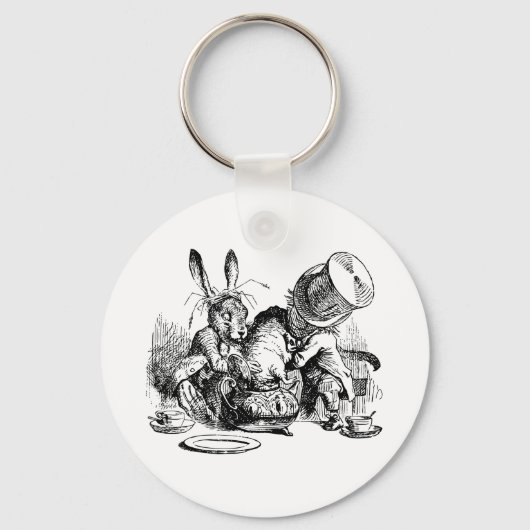 Mad Hatter en March Hare die de Dormouse duwen Sleutelhanger (Voorkant)