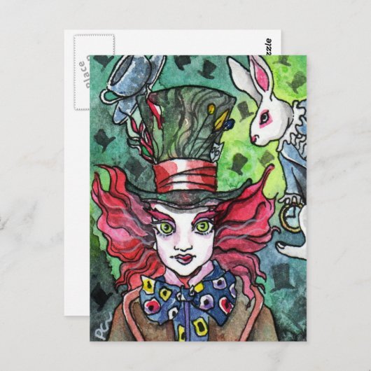 Mad Hatter en wit konijn Briefkaart (Voorkant / Achterkant)