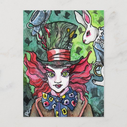 Mad Hatter en wit konijn Briefkaart (Voorkant)