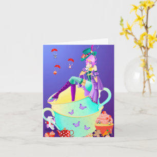 Mad Hatter in Tea Cup Greetings Kaart