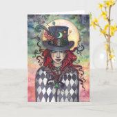 Mad Hatter Meisje Mysterieuze Fantasy Art Kaart (Gele Bloem)