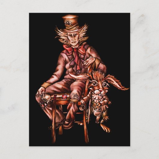 Mad Hatter met Maart Hare Tekening Briefkaart (Voorkant)
