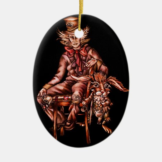 Mad Hatter met Maart Hare Tekening Keramisch Ornament (Voorkant)