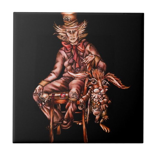 Mad Hatter met Maart Hare Tekening Tegeltje (Voorkant)