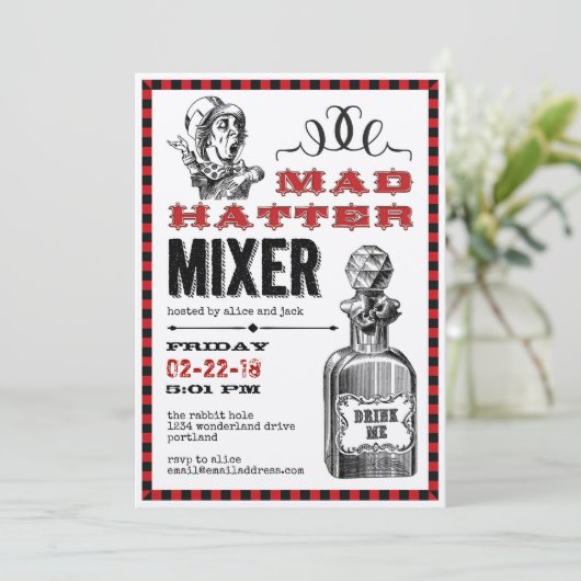 Mad Hatter Mixer Party Kaart (Staand voorkant)