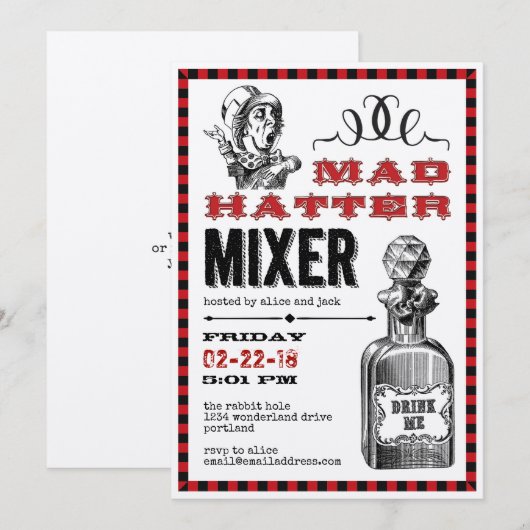 Mad Hatter Mixer Party Kaart (Voorkant / Achterkant)