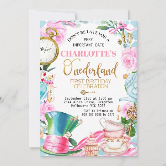 Mad Hatter Pet Alice in Onederland 1ste verjaardag Kaart (Voorkant)