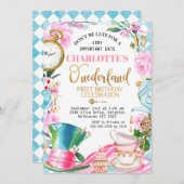 Mad Hatter Pet Alice in Onederland 1ste verjaardag Kaart (Voorkant / Achterkant)