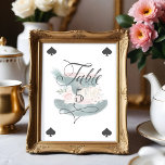 Mad Hatter Pet Waterverf Alice in Wonderland Kaart<br><div class="desc">Schitterend ontworpen Alice in Wonderland tafelnummerborden. Ideaal voor Alice in Wonderland-themed event. We illustreerden ons eigen pet van de gekke hatter. Diepe smaragdgroen pet met een wazige roze schuine streep en een wazige roze schootplaat bovenaan. Gedemoreerd met onze handbeschilderde vreugdeveer, floralen, speelkaart en zakhorloge om dit magische en grillige ontwerp...</div>