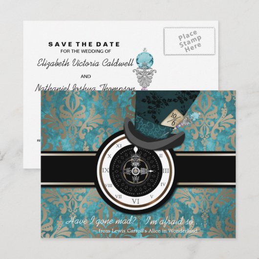 Mad Hatter Save the Date Briefkaart (Voorkant / Achterkant)