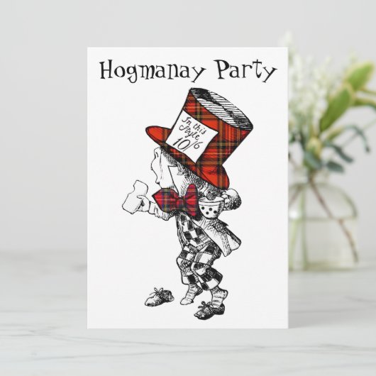 Mad Hatter Scottish Hogmanay Party - Uitnodigingsk Kaart (Staand voorkant)