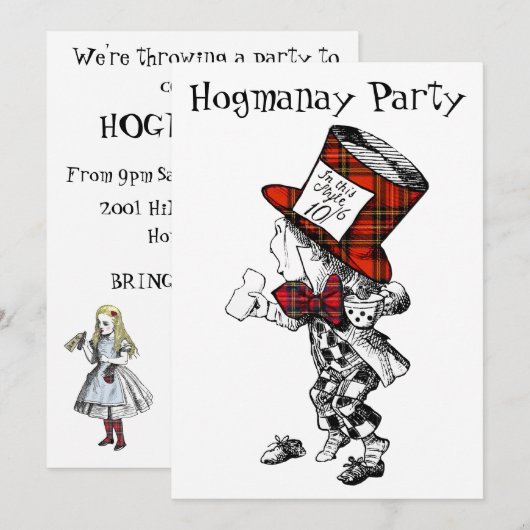 Mad Hatter Scottish Hogmanay Party - Uitnodigingsk Kaart (Voorkant / Achterkant)