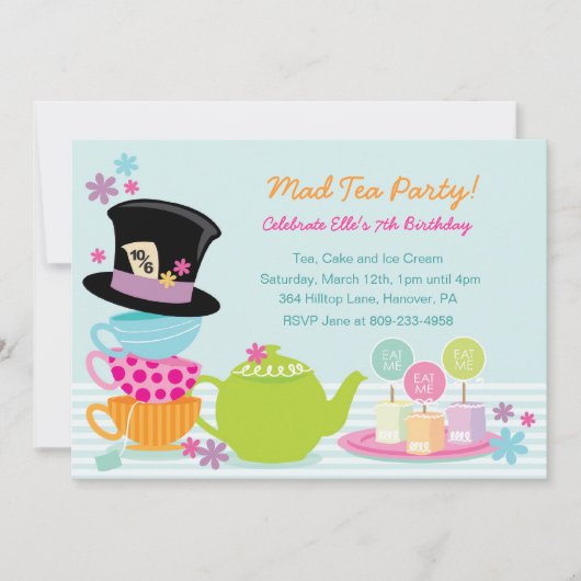 Mad Hatter Tea Birthday Party Kaart (Voorkant)