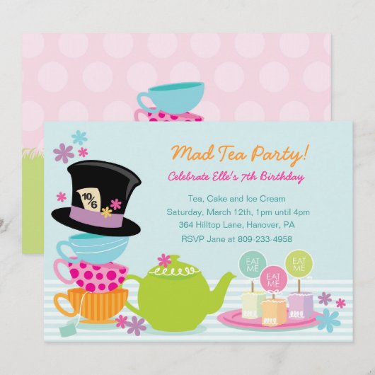 Mad Hatter Tea Birthday Party Kaart (Voorkant / Achterkant)