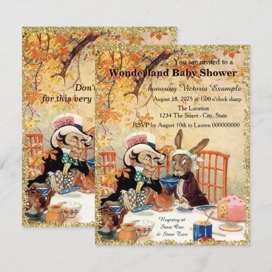 Mad Hatter Tea Party Baby shower Kaart (Voorkant / Achterkant)