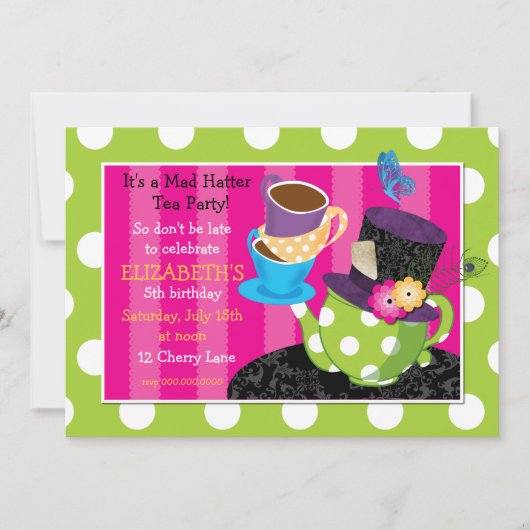 Mad Hatter Tea Party Birthday Invitation Kaart (Voorkant)
