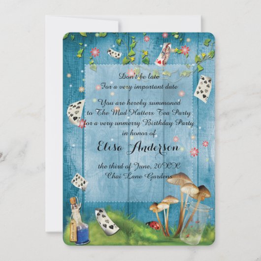 Mad Hatter Tea Party Birthday Party Invitation Kaart (Voorkant)