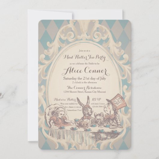 Mad Hatter Tea Party Bridal Shower Invitations Kaart (Voorkant)
